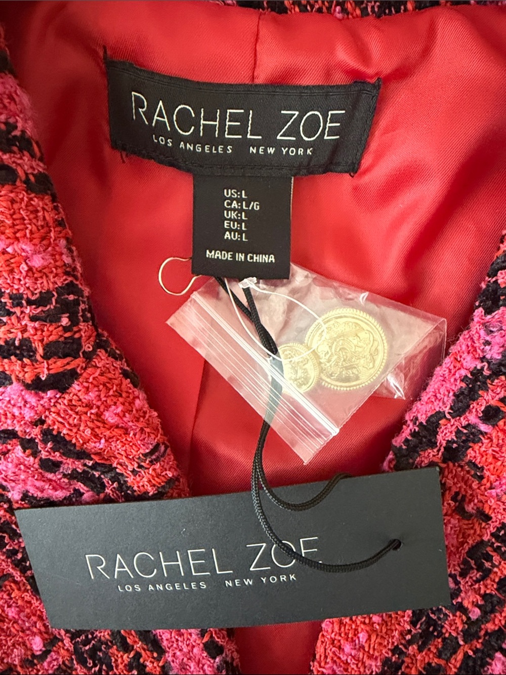 Rachel Zoe Pink and Black Plaid Double-Breasted Bouclé Blazer - Picture 3 of 4